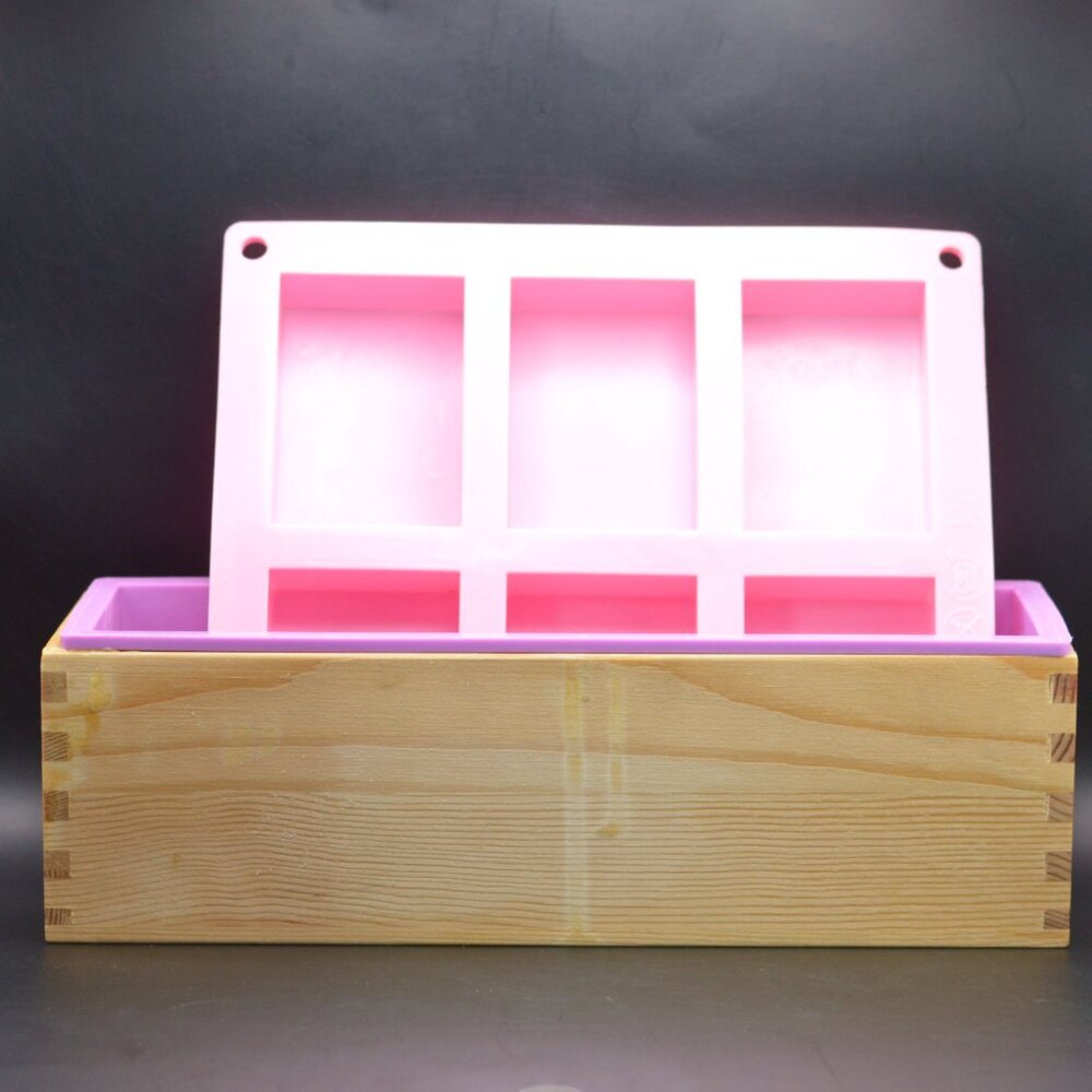Pink Silicone Soap Mold with Wooden Display Tray